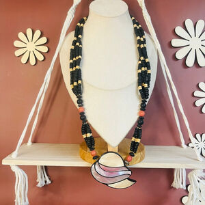 Lee Sands MOP Inlay‎ Necklace | Mother of Pearl Beaded Vintage Retro Boho